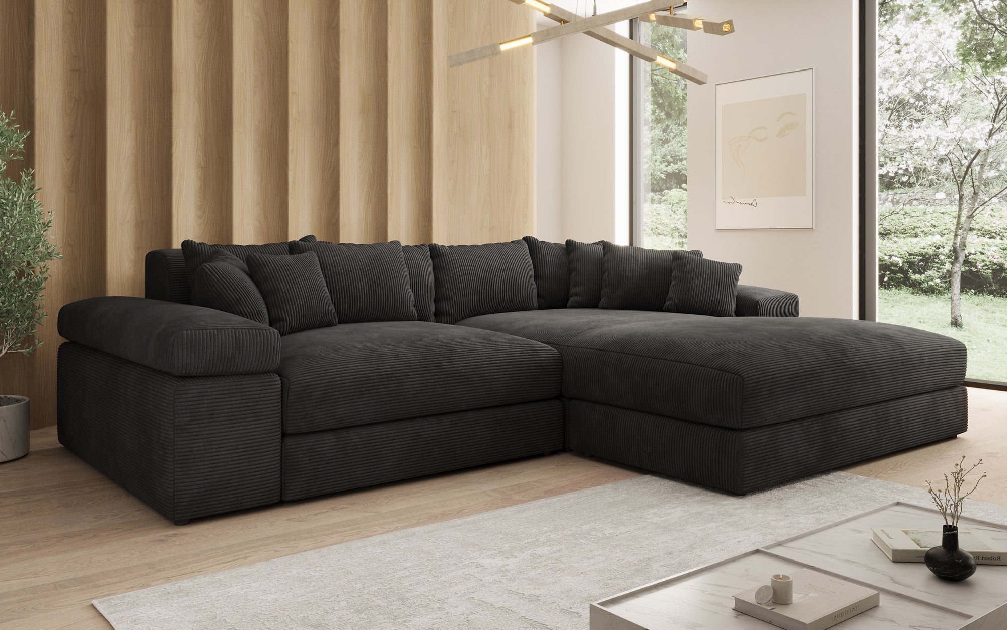 Designer Sofa Bernardo mit breiter Ottomane in Cord