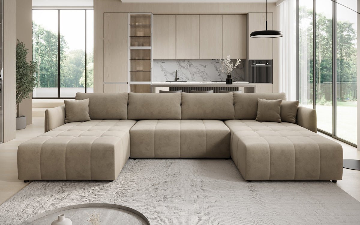 Designer Sofa Velaro U mit Schlaf- und Klappfunktion in Samt