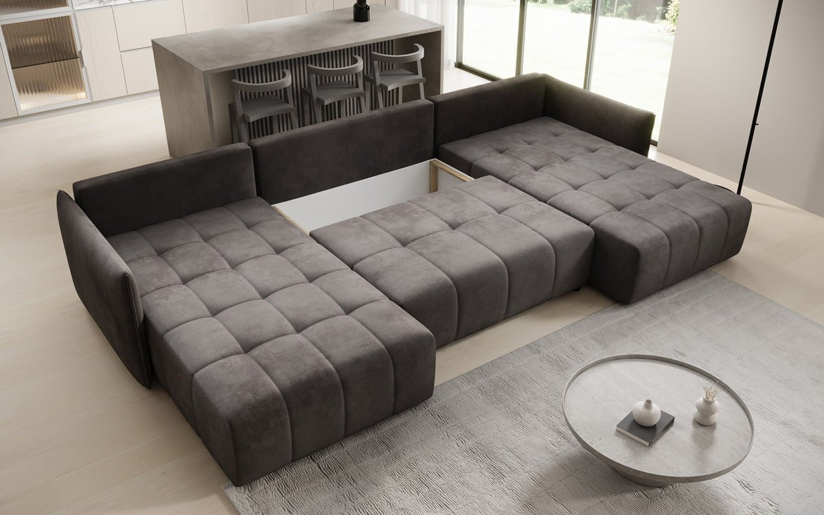 Designer Sofa Velaro U mit Schlaf- und Klappfunktion in Samt