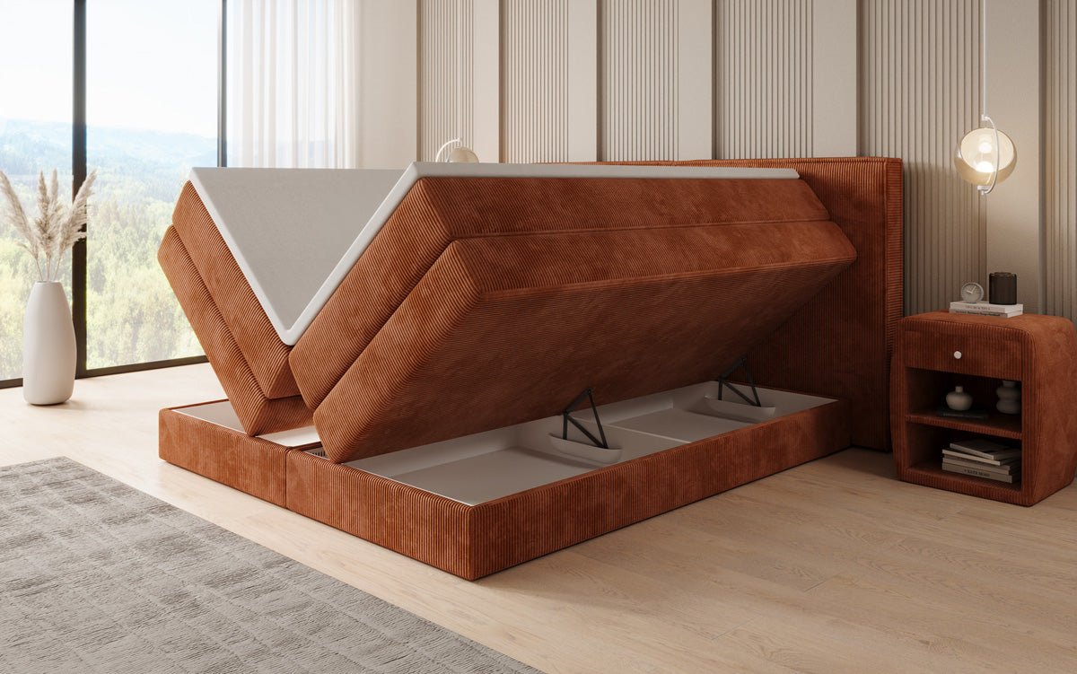 Boxspringbett Ophelia mit hochklappbarem Stauraum in Cord