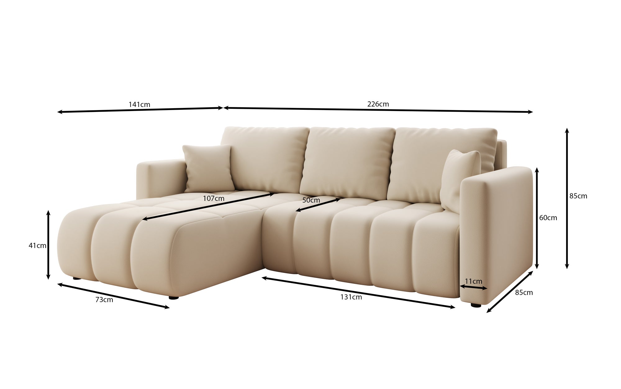 Designer Sofa Beatrice L mit Schlaf- und Klappfunktion in Stoff