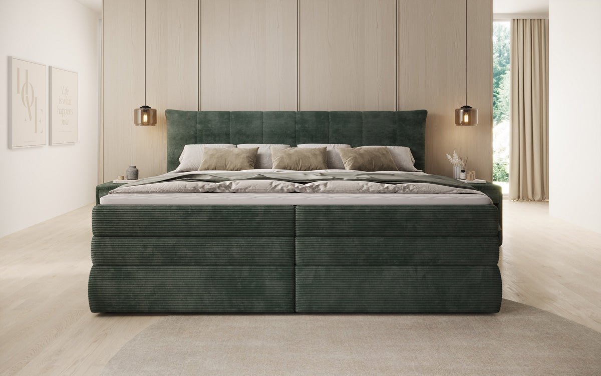 Familien Kontinentalseng Stella i 220/240x200 med opbevaring i Cordfløjl