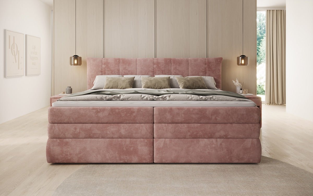 Familien Kontinentalseng Stella i 220/240x200 med opbevaring i Cordfløjl
