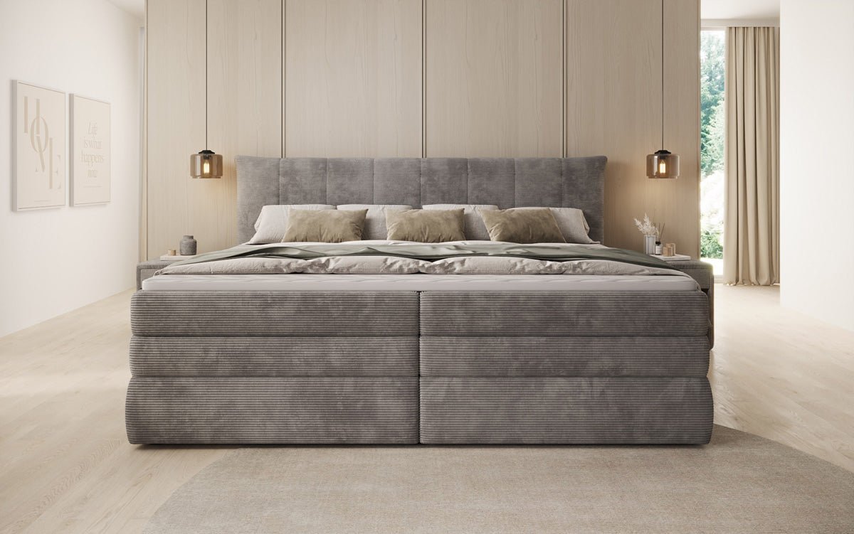 Familien Kontinentalseng Stella i 220/240x200 med opbevaring i Cordfløjl
