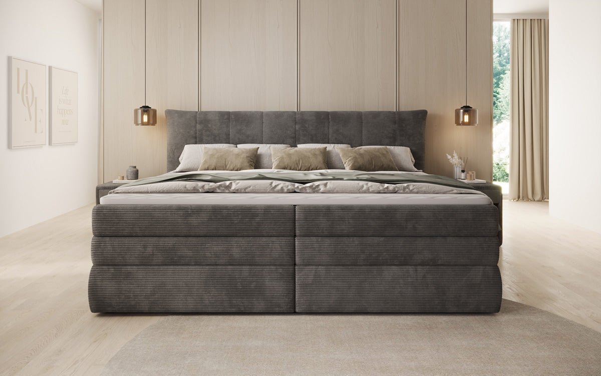 Familien Kontinentalseng Stella i 220/240x200 med opbevaring i Cordfløjl
