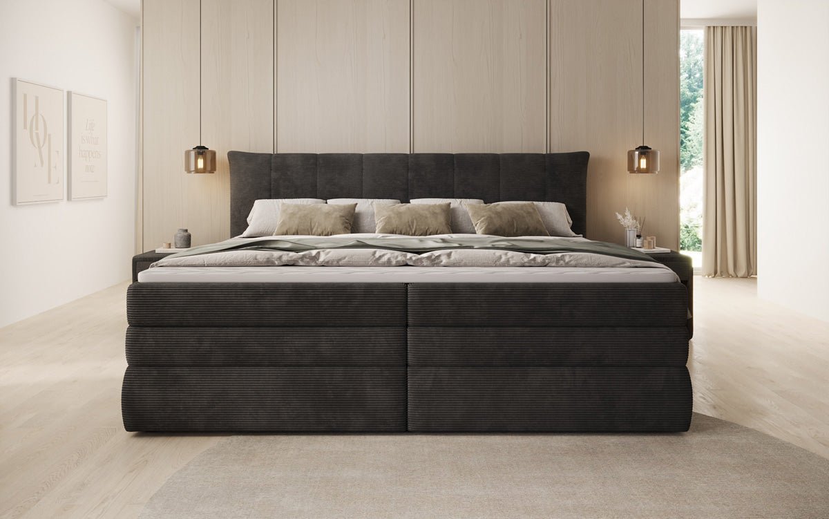 Familien Kontinentalseng Stella i 220/240x200 med opbevaring i Cordfløjl