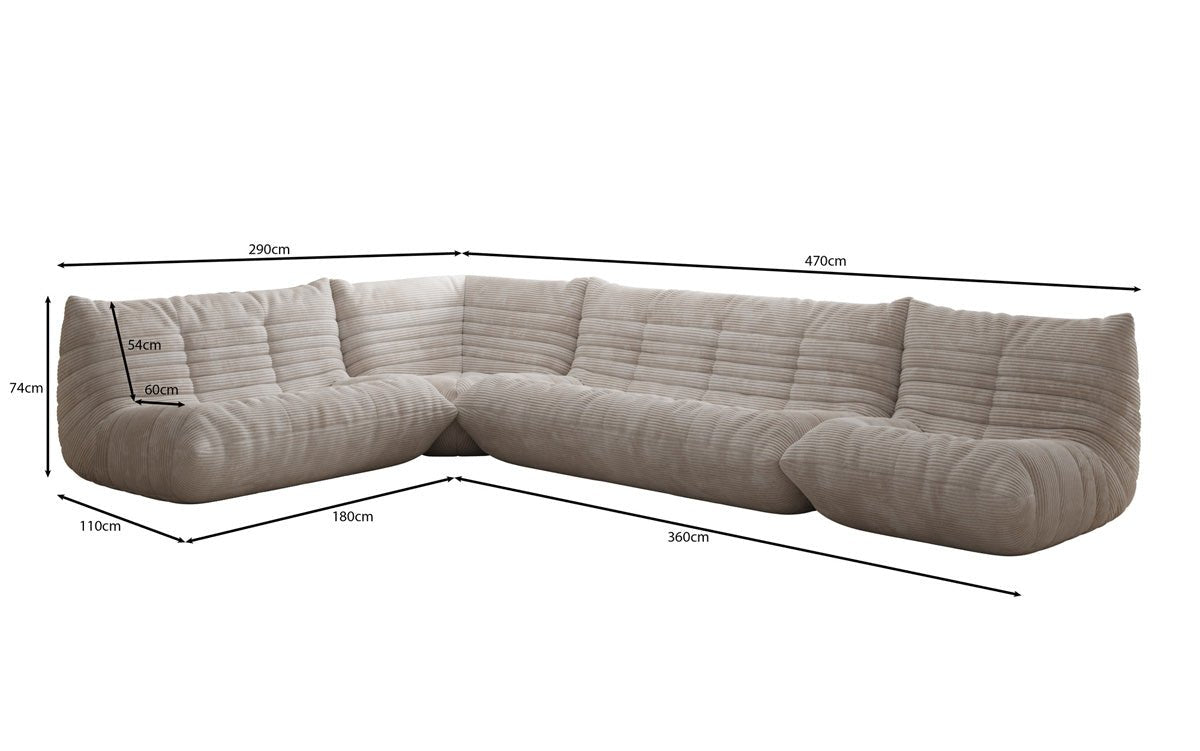 Designer Sofa Wohnlandschaft Calmo i Cordfløjl