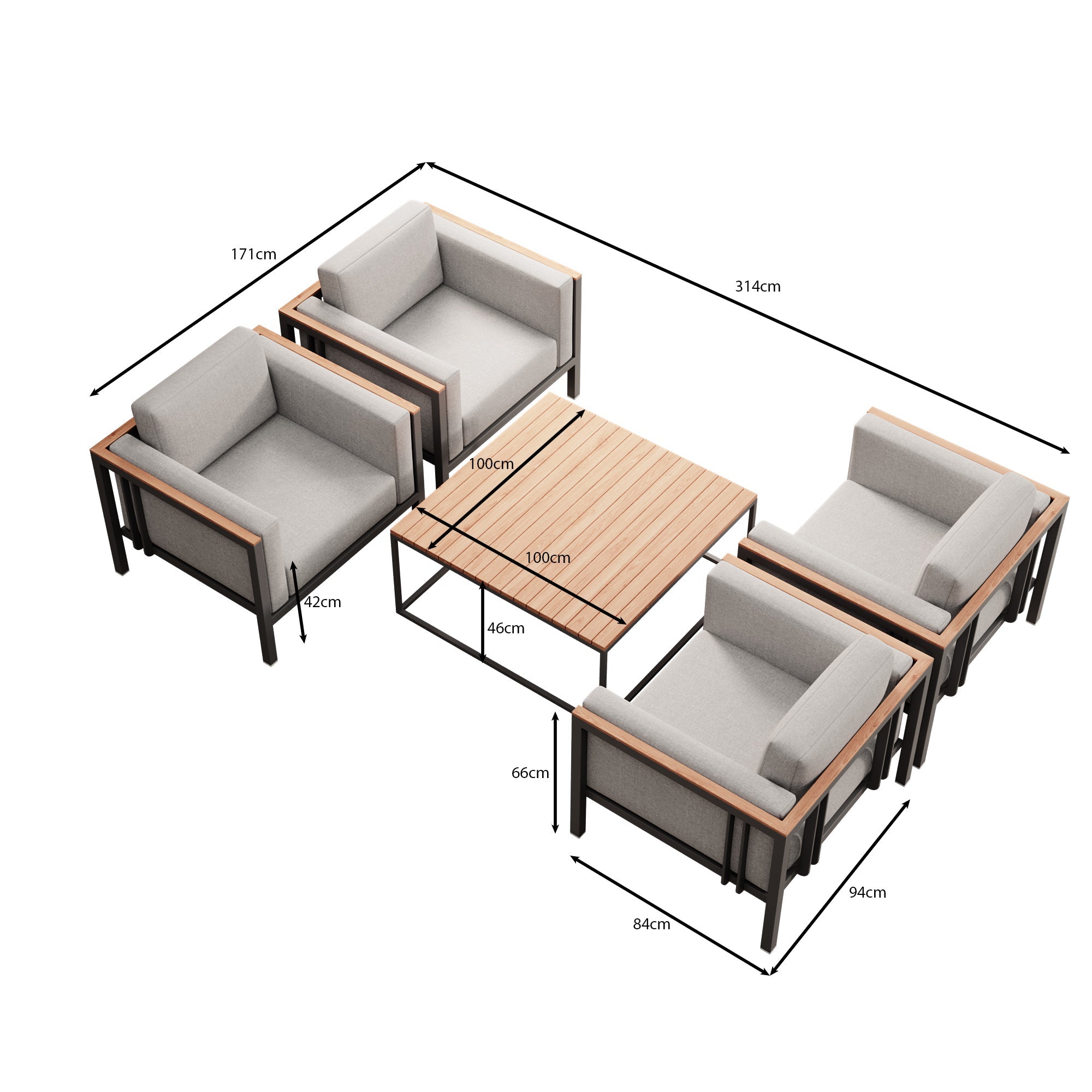 Euphoria – 4 Loungesessel & Tisch aus Aluminium | Aevora™ Kollektion