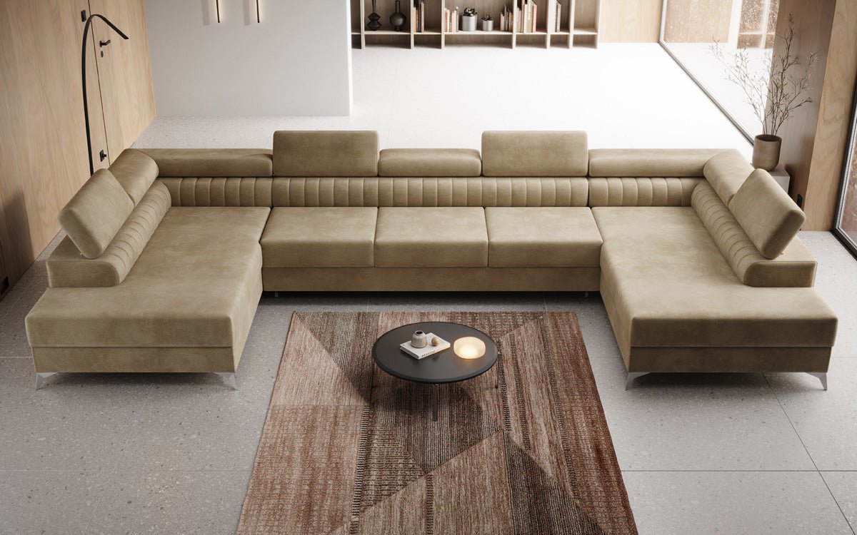 Designer Sofa Aurea U XXL med sove- og klapfunktion i Velour
