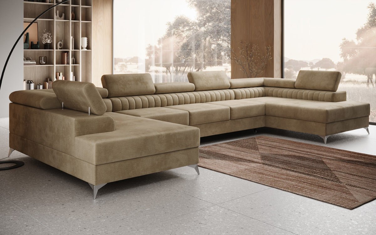 Designer Sofa Aurea U XXL med sove- og klapfunktion i Velour