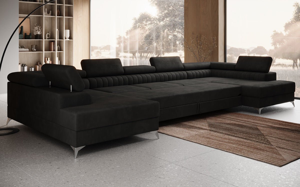 Designer Sofa Aurea U XXL med sove- og klapfunktion i Velour