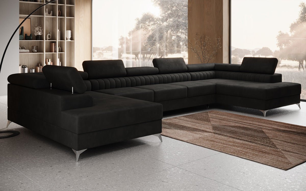 Designer Sofa Aurea U XXL med sove- og klapfunktion i Velour