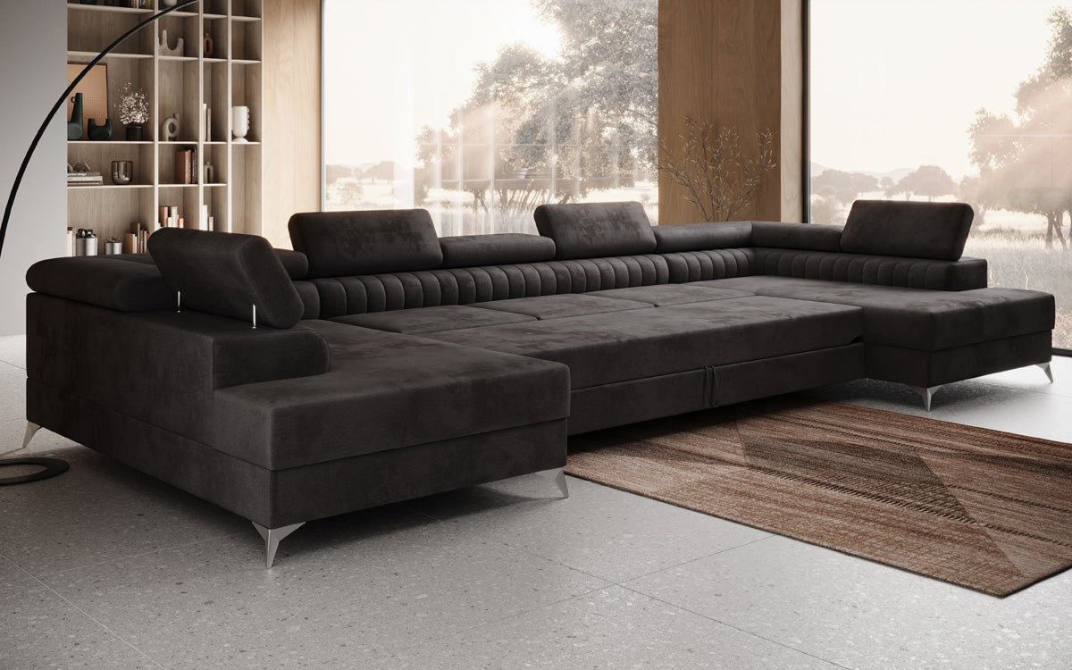 Designer Sofa Aurea U XXL med sove- og klapfunktion i Velour
