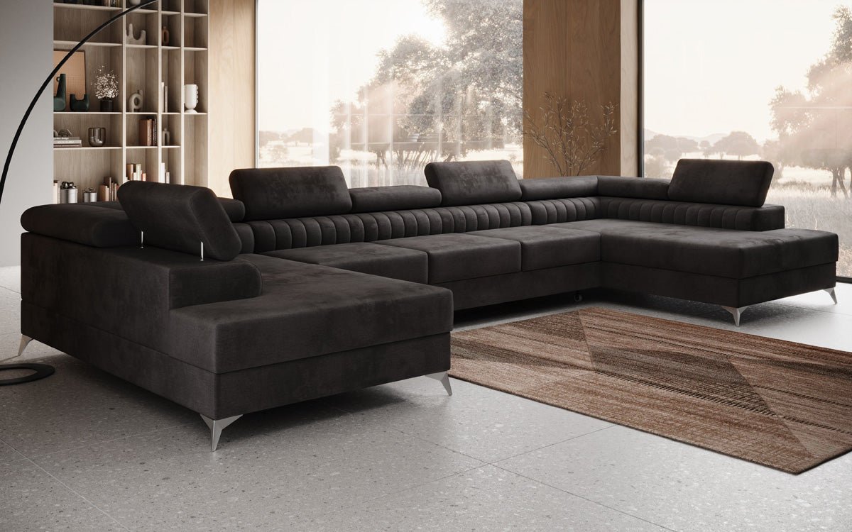 Designer Sofa Aurea U XXL med sove- og klapfunktion i Velour