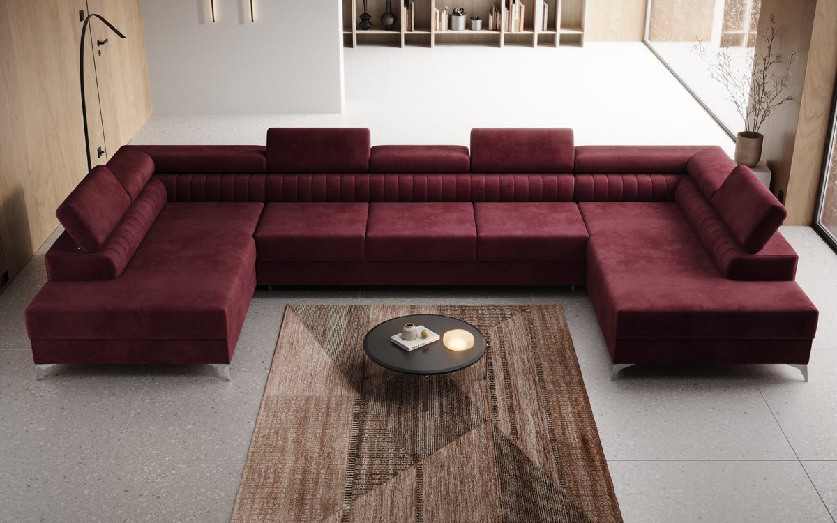 Designer Sofa Aurea U XXL med sove- og klapfunktion i Velour