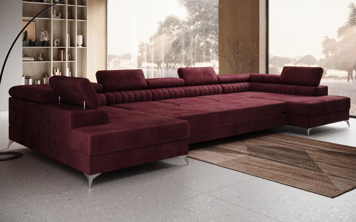 Designer Sofa Aurea U XXL med sove- og klapfunktion i Velour