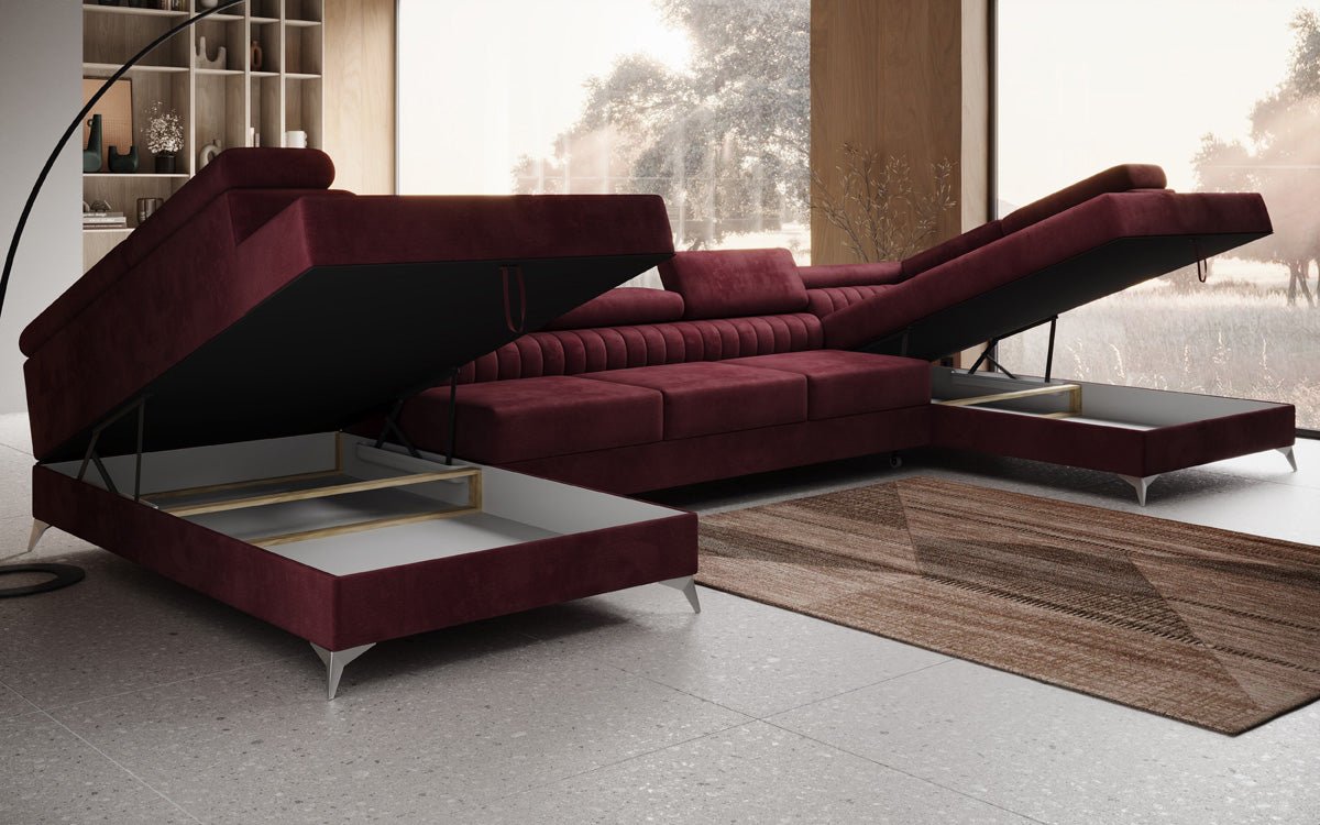 Designer Sofa Aurea U XXL med sove- og klapfunktion i Velour