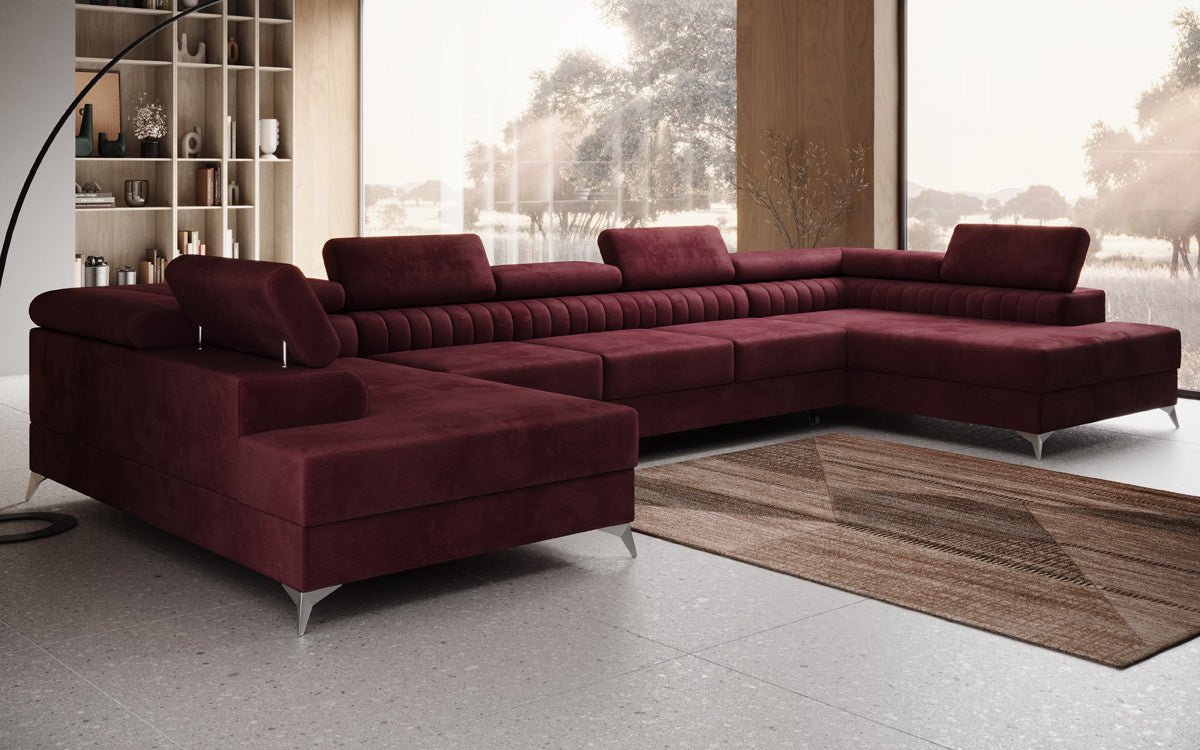 Designer Sofa Aurea U XXL med sove- og klapfunktion i Velour