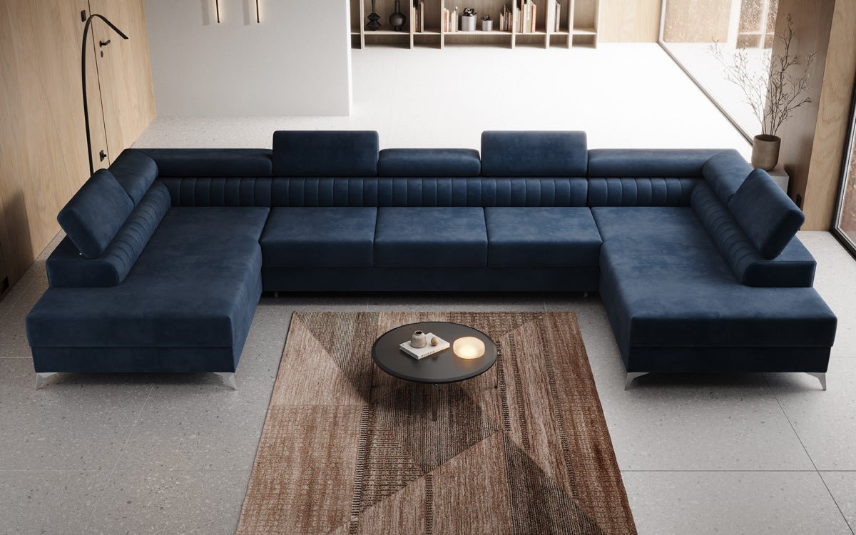 Designer Sofa Aurea U XXL med sove- og klapfunktion i Velour