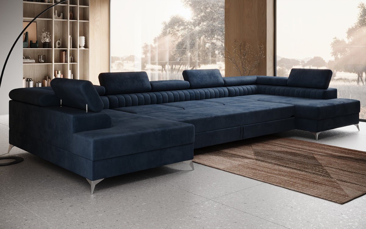 Designer Sofa Aurea U XXL med sove- og klapfunktion i Velour