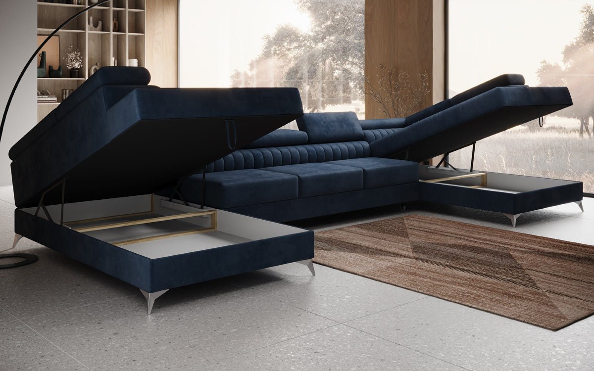 Designer Sofa Aurea U XXL med sove- og klapfunktion i Velour