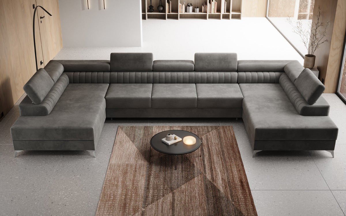 Designer Sofa Aurea U XXL med sove- og klapfunktion i Velour
