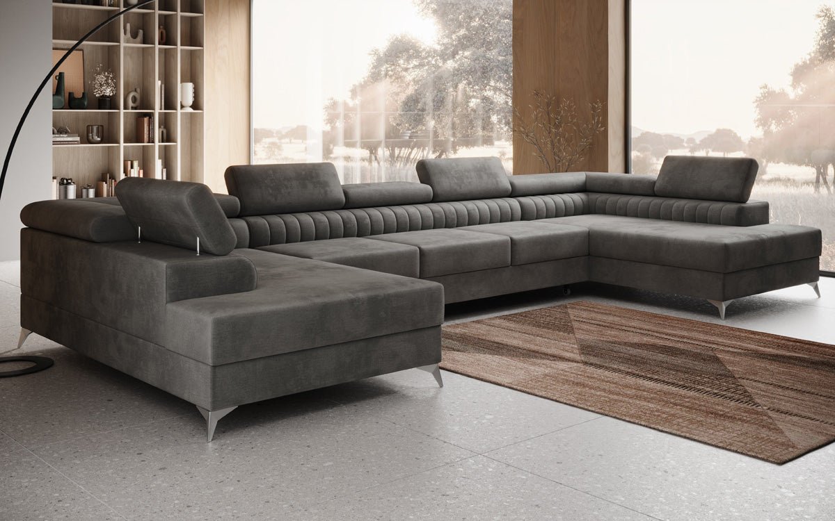Designer Sofa Aurea U XXL med sove- og klapfunktion i Velour