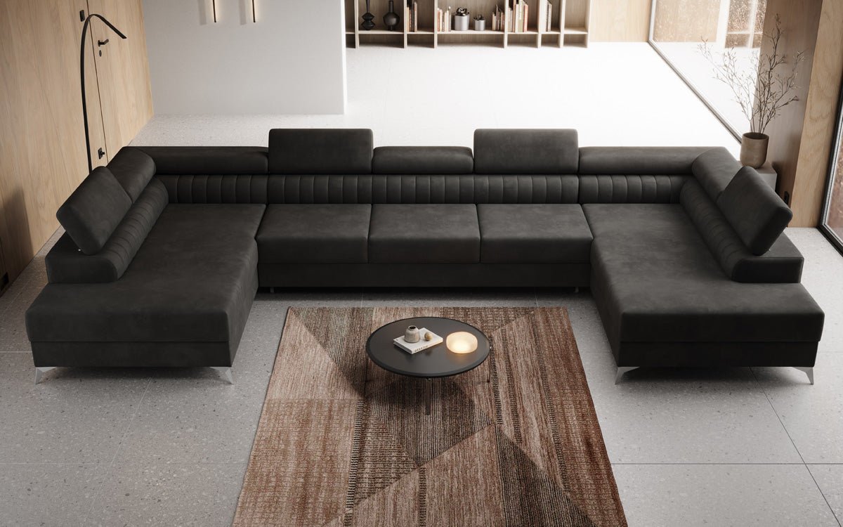 Designer Sofa Aurea U XXL med sove- og klapfunktion i Velour