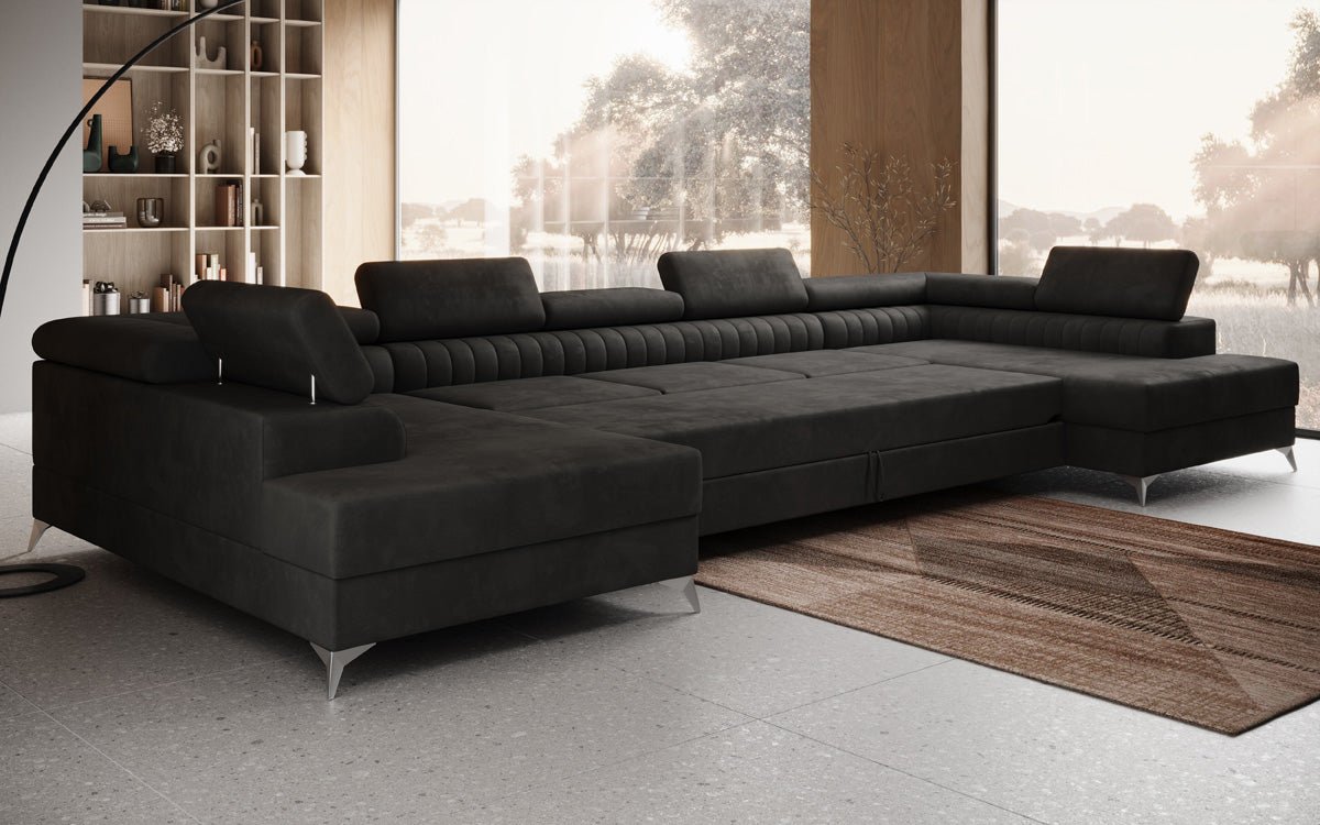 Designer Sofa Aurea U XXL med sove- og klapfunktion i Velour