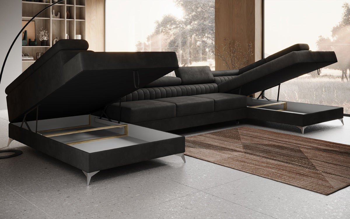 Designer Sofa Aurea U XXL med sove- og klapfunktion i Velour