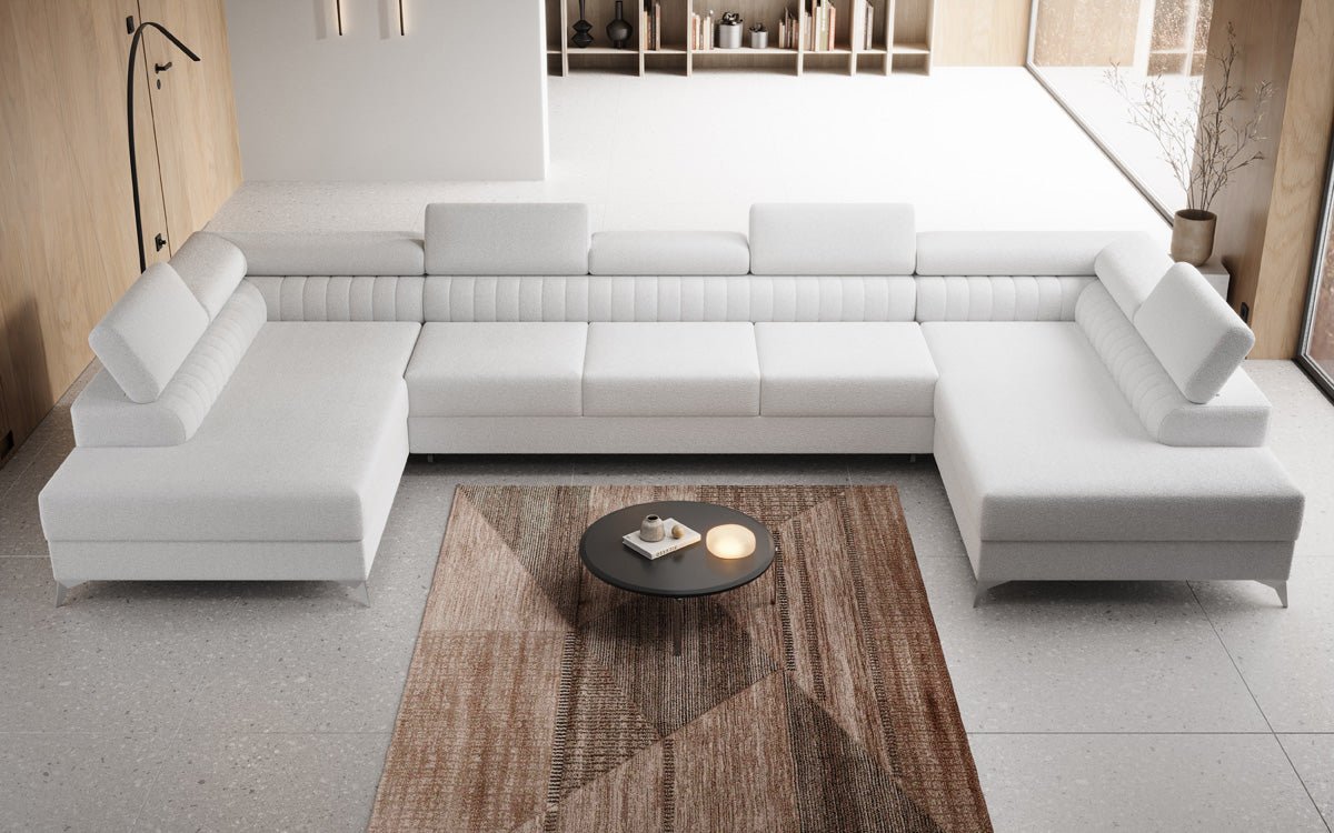 Designer Sofa Aurea U XXL med sove- og klapfunktion i Bouclé