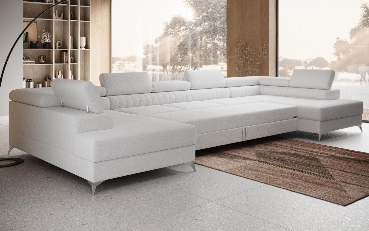 Designer Sofa Aurea U XXL med sove- og klapfunktion i Bouclé