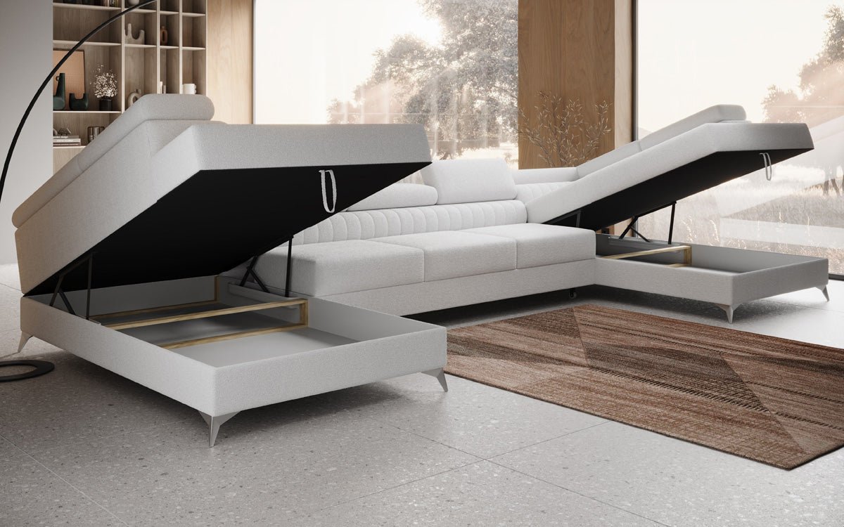 Designer Sofa Aurea U XXL med sove- og klapfunktion i Bouclé