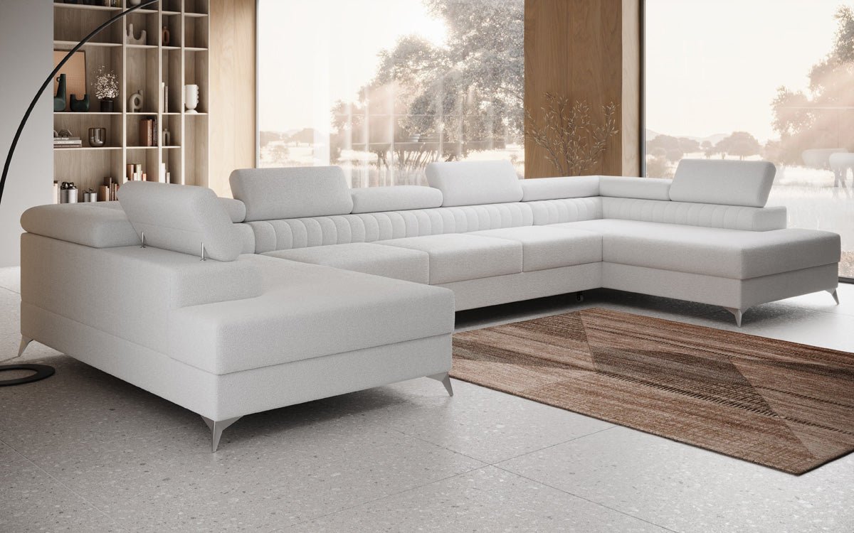 Designer Sofa Aurea U XXL med sove- og klapfunktion i Bouclé