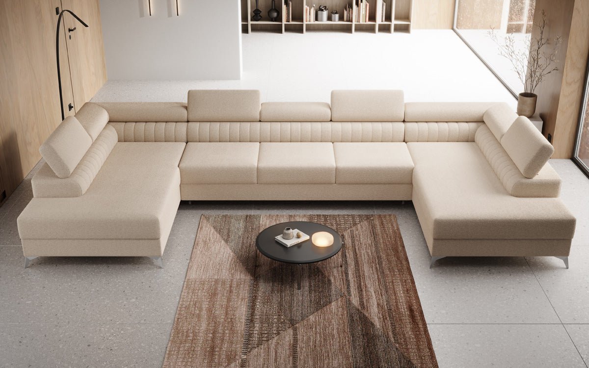 Designer Sofa Aurea U XXL med sove- og klapfunktion i Bouclé