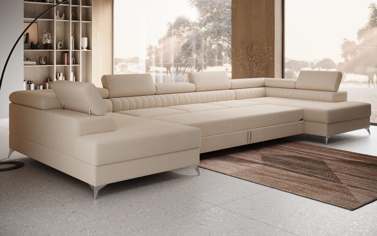 Designer Sofa Aurea U XXL med sove- og klapfunktion i Bouclé