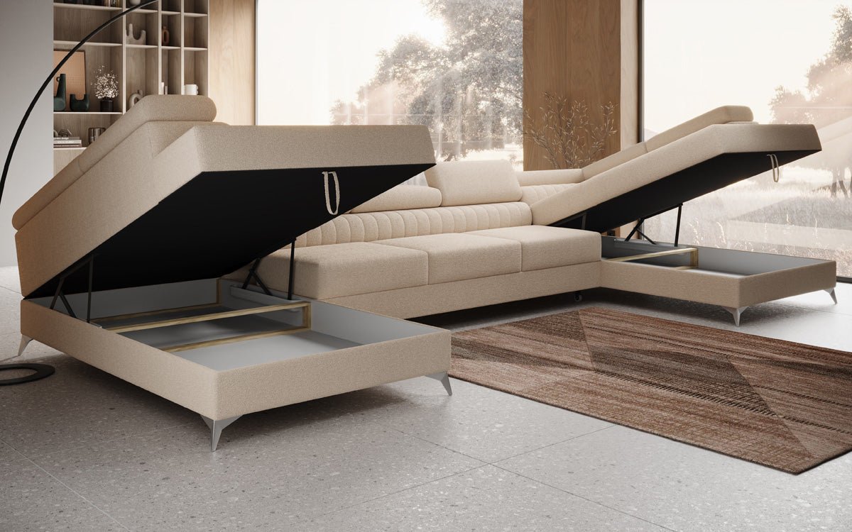 Designer Sofa Aurea U XXL med sove- og klapfunktion i Bouclé