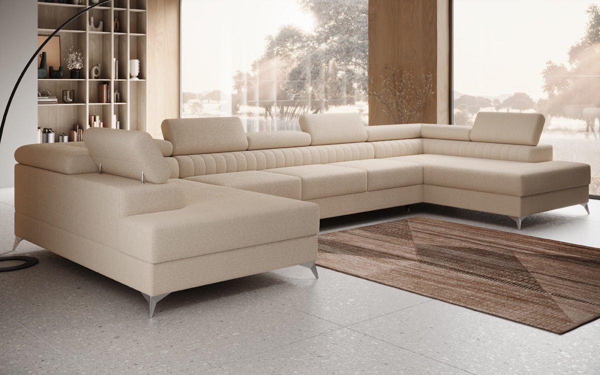 Designer Sofa Aurea U XXL med sove- og klapfunktion i Bouclé