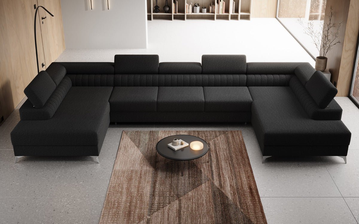 Designer Sofa Aurea U XXL med sove- og klapfunktion i Bouclé
