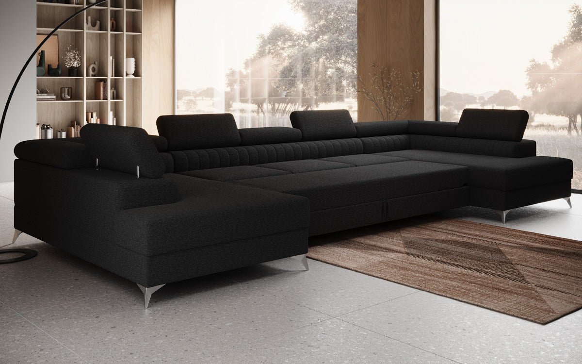 Designer Sofa Aurea U XXL med sove- og klapfunktion i Bouclé
