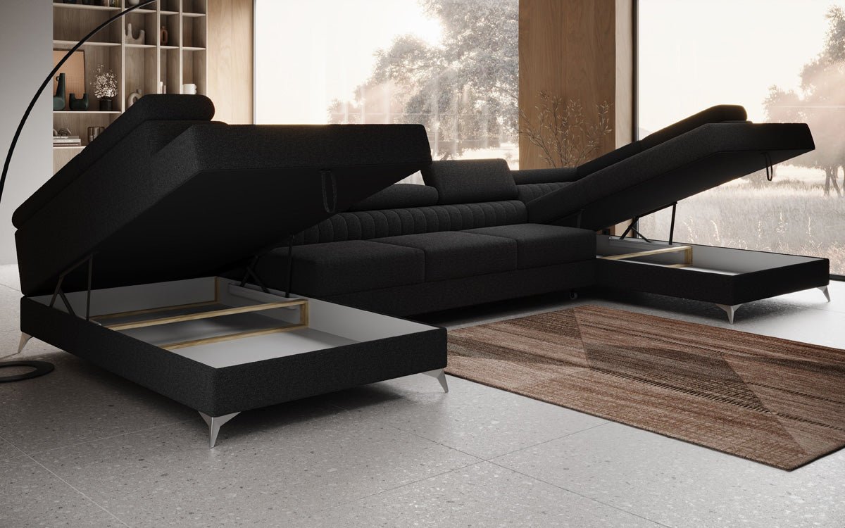 Designer Sofa Aurea U XXL med sove- og klapfunktion i Bouclé