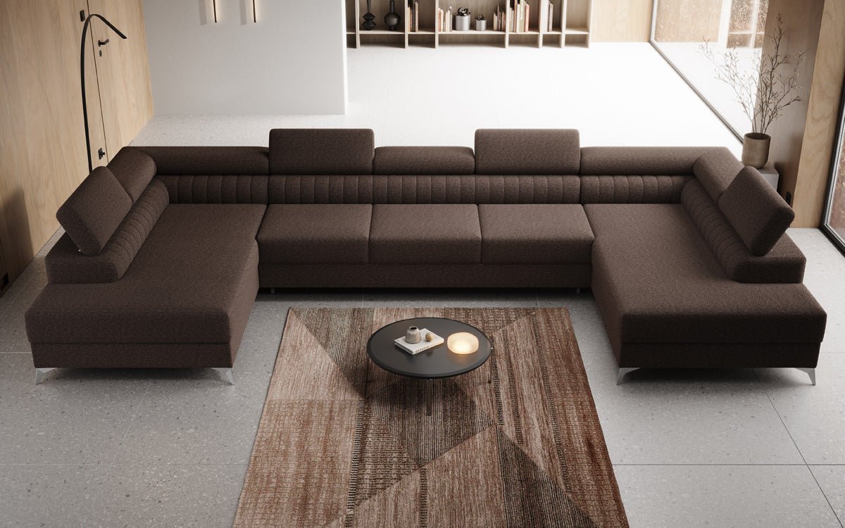 Designer Sofa Aurea U XXL med sove- og klapfunktion i Bouclé