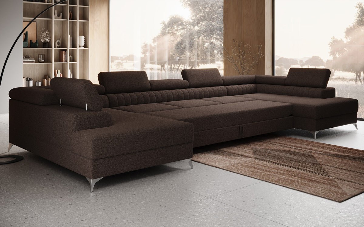 Designer Sofa Aurea U XXL med sove- og klapfunktion i Bouclé