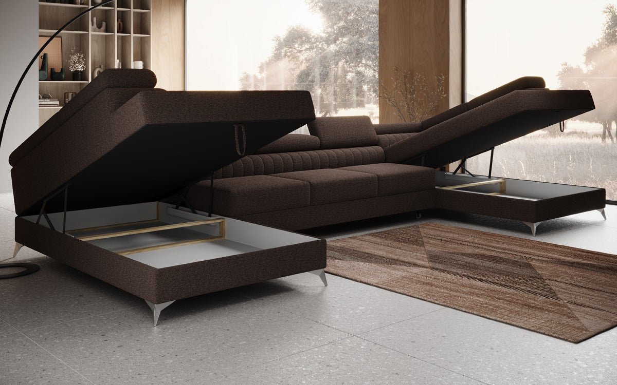 Designer Sofa Aurea U XXL med sove- og klapfunktion i Bouclé