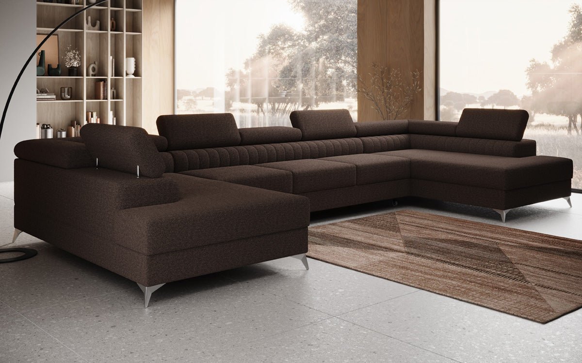 Designer Sofa Aurea U XXL med sove- og klapfunktion i Bouclé