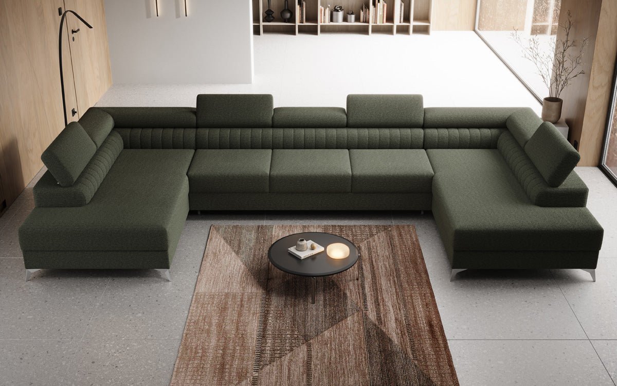 Designer Sofa Aurea U XXL med sove- og klapfunktion i Bouclé