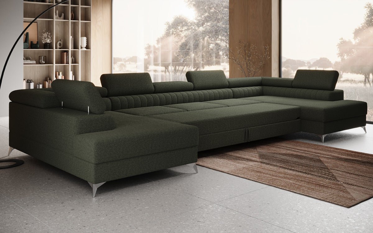 Designer Sofa Aurea U XXL med sove- og klapfunktion i Bouclé