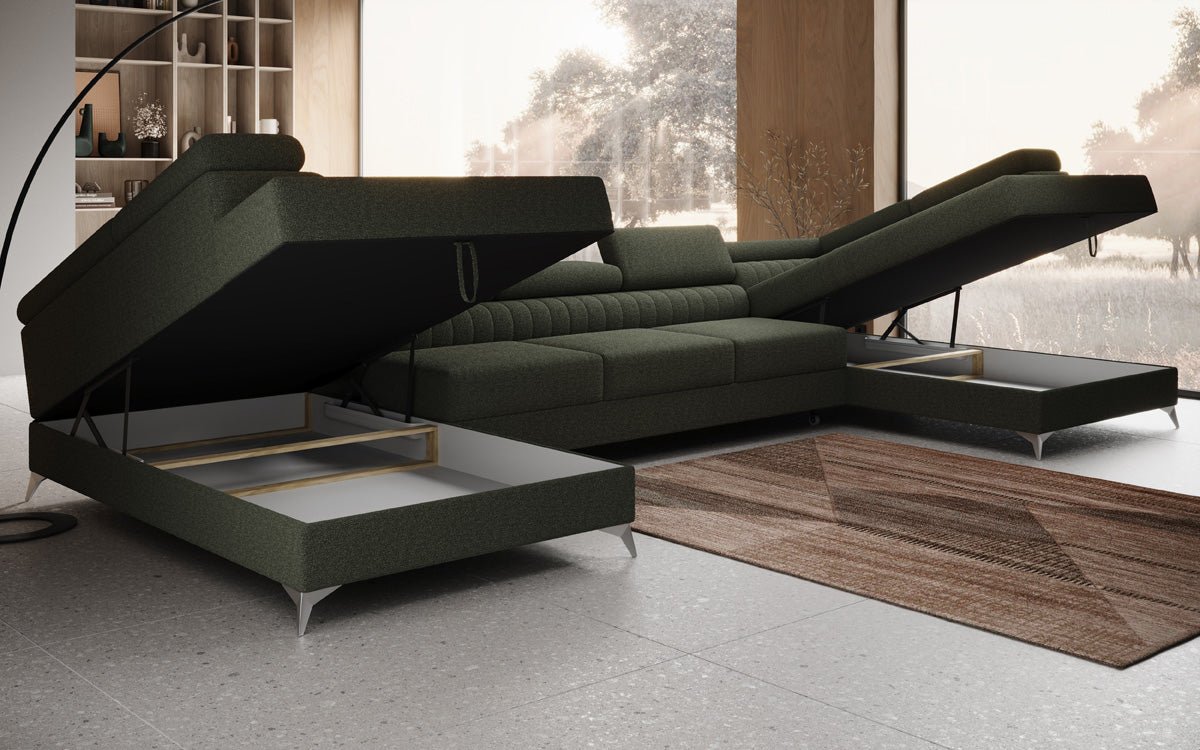 Designer Sofa Aurea U XXL med sove- og klapfunktion i Bouclé