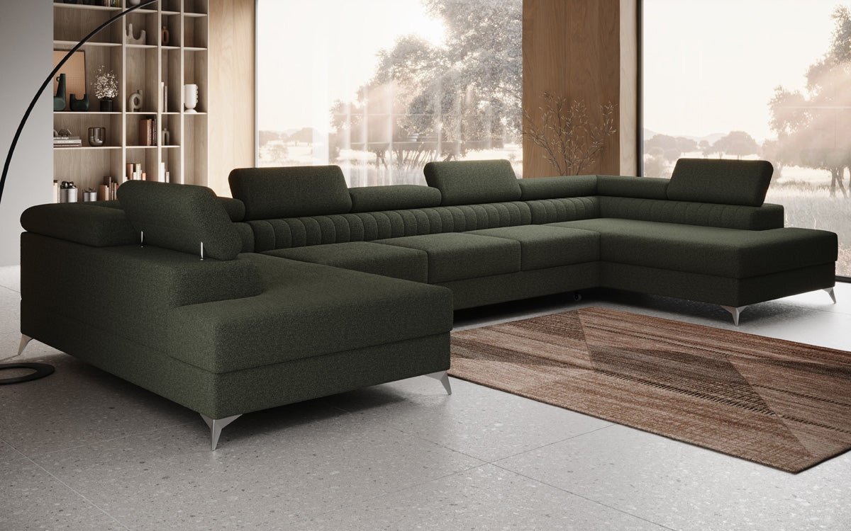 Designer Sofa Aurea U XXL med sove- og klapfunktion i Bouclé