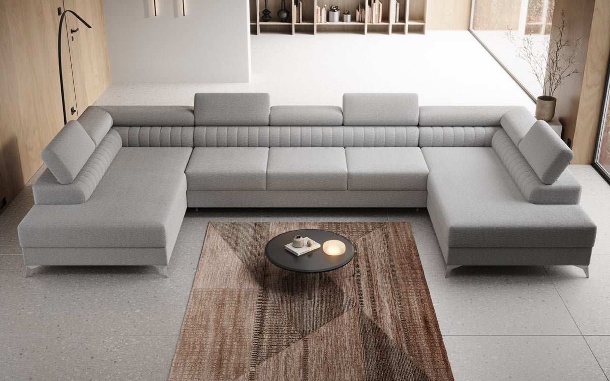Designer Sofa Aurea U XXL med sove- og klapfunktion i Bouclé